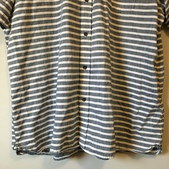 Black Brown 1826 Burton Grey and White Striped Button Down Casual Shirt - Picture 4 of 16